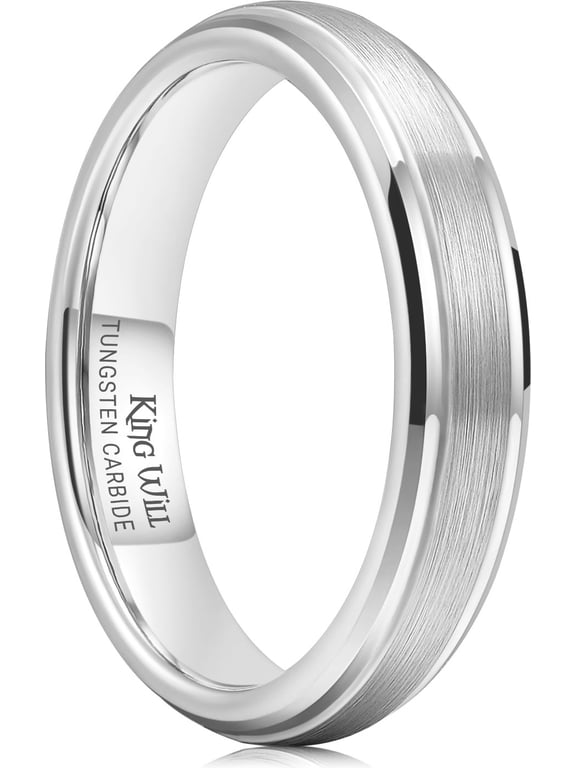 4mm Silver Tungsten Carbide Wedding Ring for Men Women - Matte Brushed Band Promise Rings, Comfort Fit, Size 7