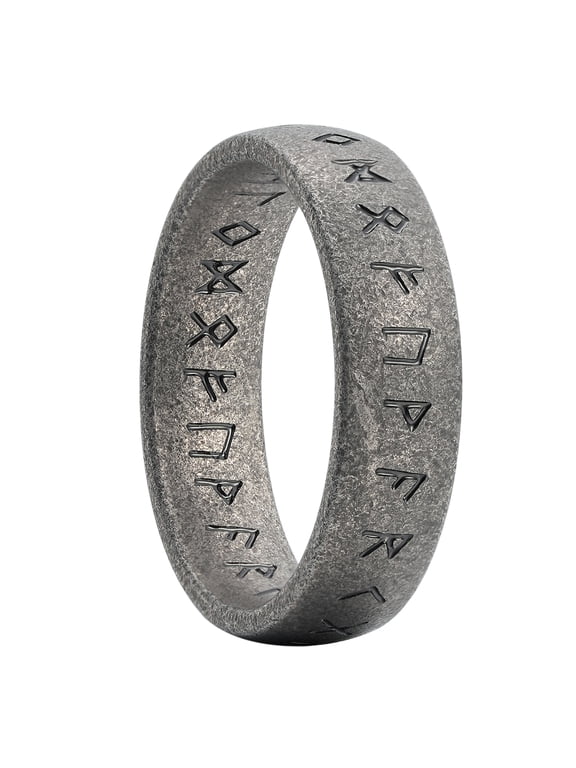 6mm Gunmetal Grey Stainless Steel Rings, Men's Wedding Rings Laser Domed Viking Runes Wedding Band for Men Women Comfort Fit and Durable, Size 11