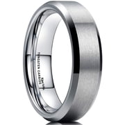 King Will 6mm Men's Silver Wedding Ring - Brushed Matte Surface, Beveled Polished Edge, Comfort Fit Size 10