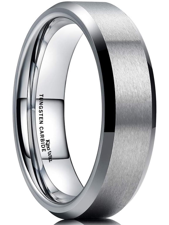 6mm Men's Silver Wedding Ring - Brushed Matte Surface, Beveled Polished Edge, Comfort Fit Size 10