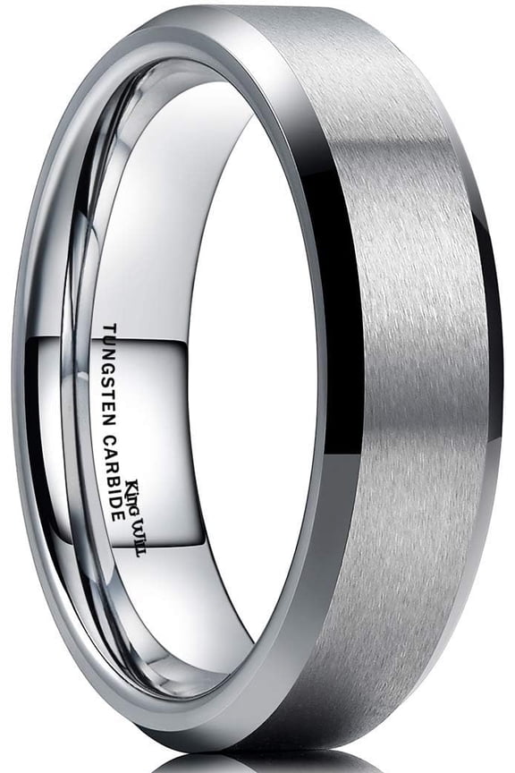 6mm Men's Silver Wedding Ring - Brushed Matte Surface, Beveled Polished Edge, Comfort Fit Size 7
