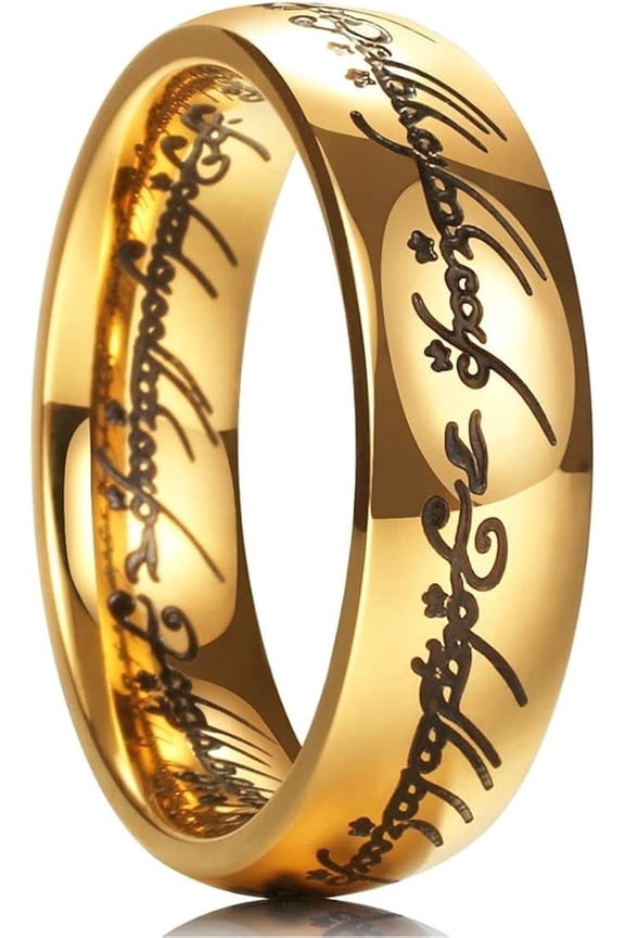 7mm One Ring for Men Lord Rings Magic Power Rings Gold Titanium Rings Wedding Band for Men Women Comfort Fit High Polished Size 14