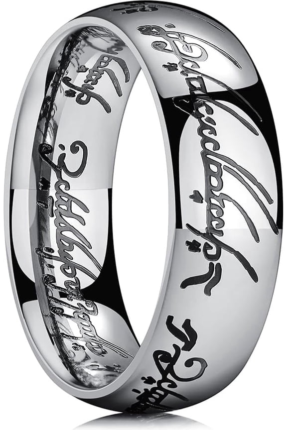 7mm One Ring for Men Lord Rings Magic Power Rings Silver Titanium Rings Black Plated Wedding Band for Men Women Comfort Fit High Polished Size 8