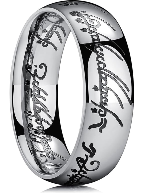 7mm One Ring for Men Lord Rings Magic Power Rings Silver Titanium Rings Black Plated Wedding Band for Men Women Comfort Fit High Polished Size 8