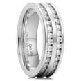 thumbnail image 1 of King Will 7mm Silver Stainless Steel Rings, Men's Wedding Rings White Cubic Zircon Inlay Flat Cut Ring for Men Women, Comfort Fit, Durable, Size 11, 1 of 7