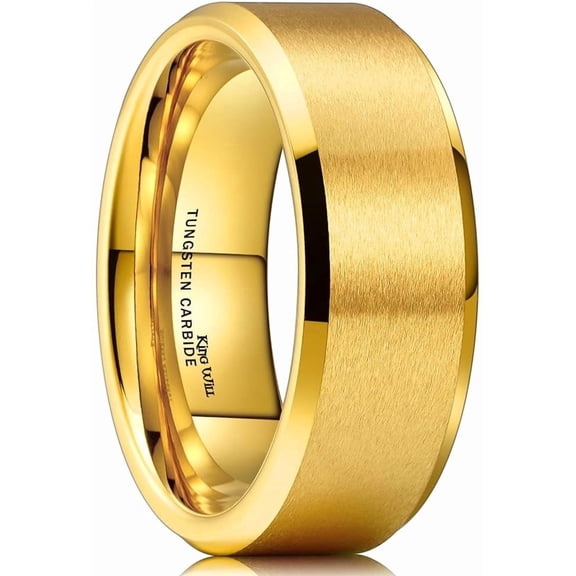 8mm Gold Edging King Will 6mm 24K Gold Plated Tungsten Wedding Band Laser I Love You ...