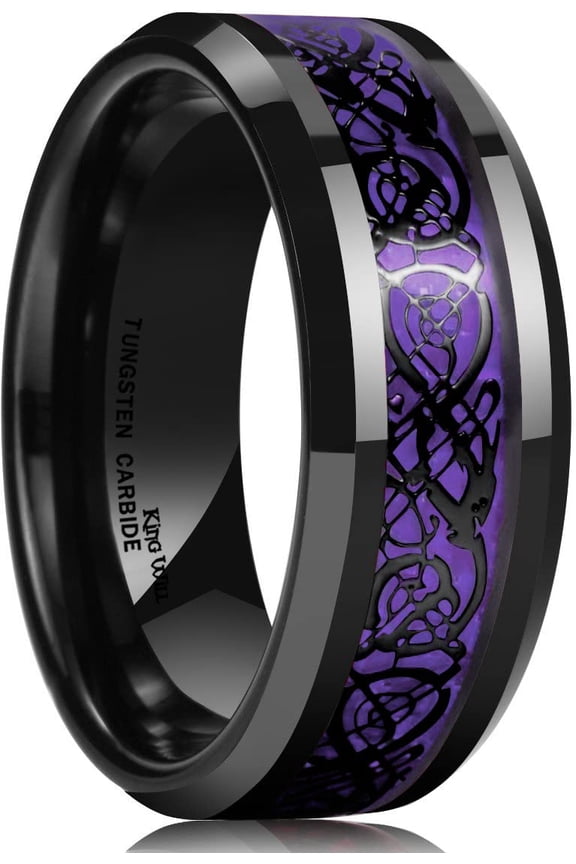 DARGON 8mm Purple and Black Celtic Dragon Tungsten Carbide Mens Wedding Band Polished Finish Beveled Edge Comfort Fit Size 7