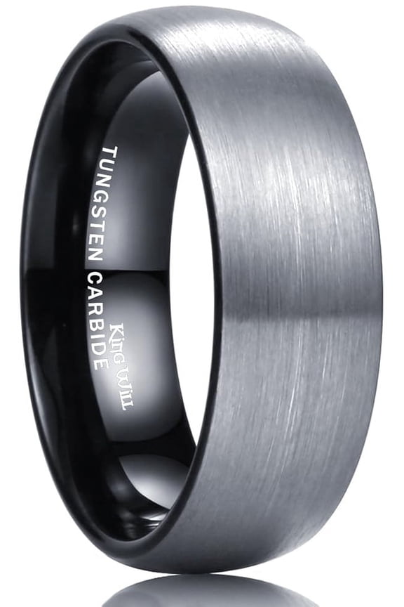 8mm Gunmetal Tungsten Carbide Wedding Band for Men Domed Engagement Ring Black Inner Brushed Matte Finish Comfort Fit Size 10.5