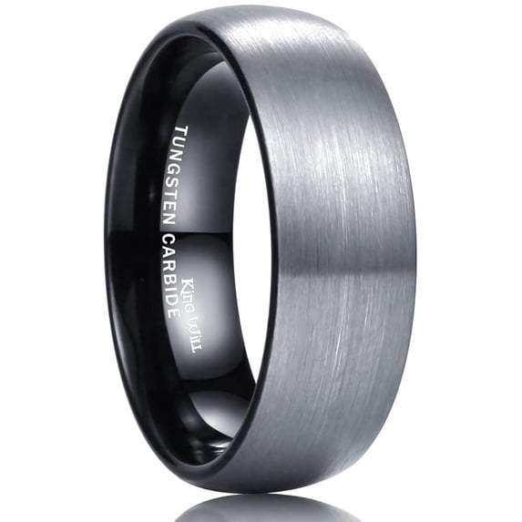 King Will 8mm Gunmetal Tungsten Carbide Wedding Band for Men Domed Engagement Ring Black Inner Brushed Matte Finish Comfort Fit Size 9