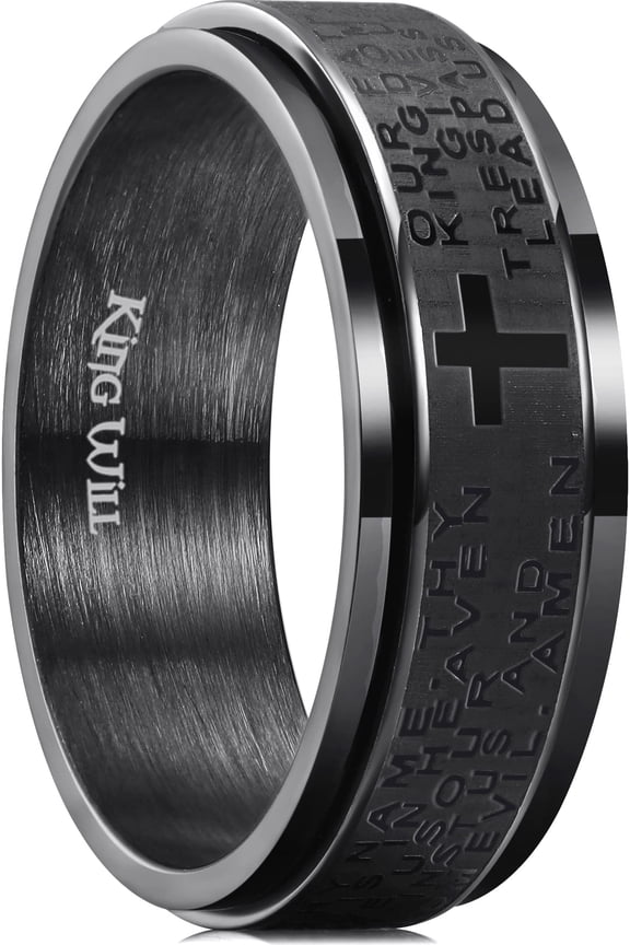 8mm Black Mens Stainless Steel Lord's Prayer Wedding Band Spinner Fidget Ring Comfort Fit Size Wedding Ring Anxiety Ring for Men Comfort Fit Size 11
