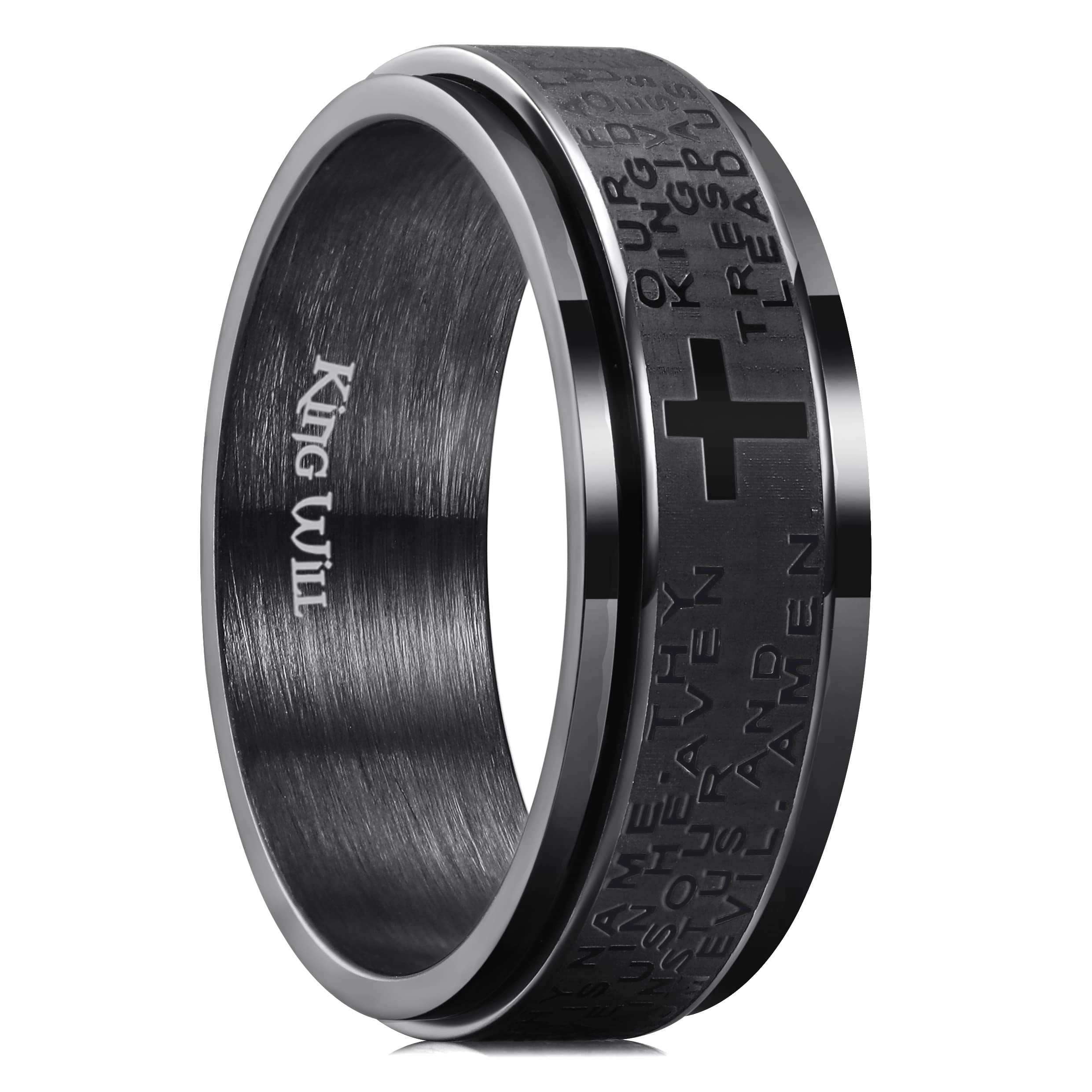 King Will 8mm Black Stainless Steel Lord's Prayer Ring Spinner Fidget ...