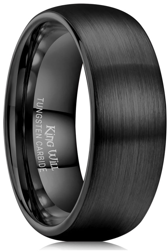 8mm Black Tungsten Carbide Ring for Men Women Engagement Wedding Band Domed Matte Brushed Finish Comfort Fit, Size 12