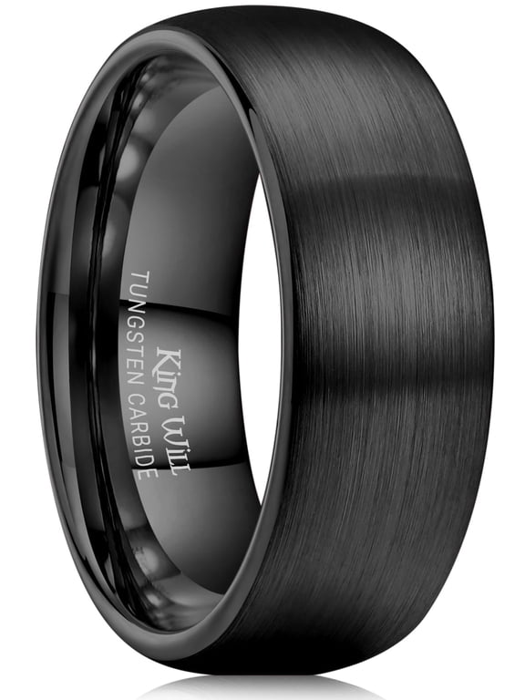 8mm Black Tungsten Carbide Ring for Men Women Engagement Wedding Band Domed Matte Brushed Finish Comfort Fit, Size 13