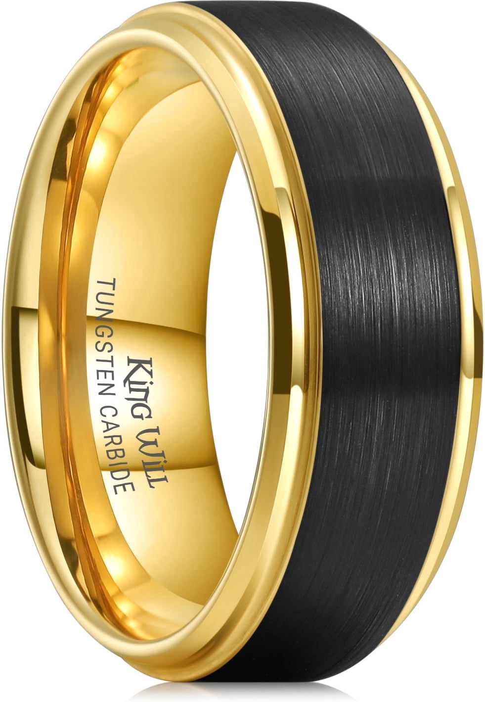 Stepped Inner Edge King Will 8mm Black Tungsten Carbide Wedding Ring Band for Men Matte ...