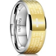 thumbnail image 1 of King Will 8mm Gold Lord's Prayer Cross Ring Stainless Steel Ring Gold Silver Wedding Band Bible Engraved Rings High Polished Comfort Fit Size 7, 1 of 7