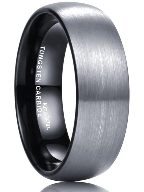 8mm Gunmetal Tungsten Carbide Wedding Band for Men Domed Engagement Ring Black Inner Brushed Matte Finish Comfort Fit Size 10