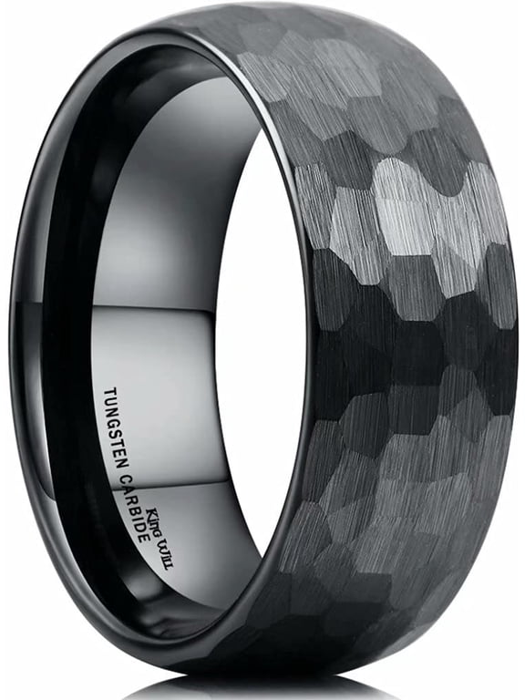 8mm Hammered Tungsten Rings for Men Women Domed Black Matte Brushed Engagement Mens Wedding Band Comfort Fit Size 11