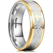 KING WILL 8mm Lord's Prayer Cross Ring Stainless Steel Ring Gold Silver Wedding Band Comfort Fit Size 10