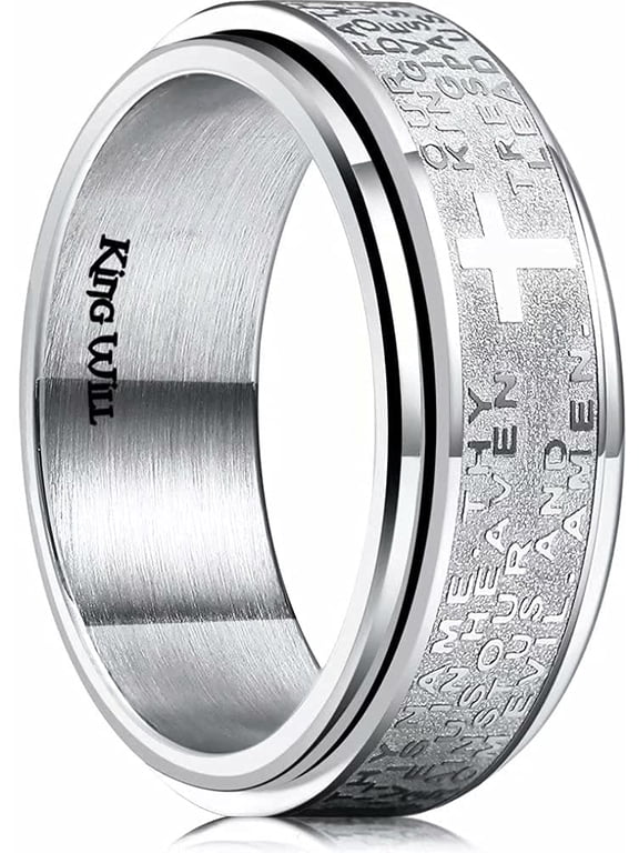 8mm Mens Gold Stainless Steel Lord's Prayer Wedding Band Spinner Fidget Ring Comfort Fit Size Wedding Ring Rotatable Anxiety Ring for Men Comfort Fit Size 12