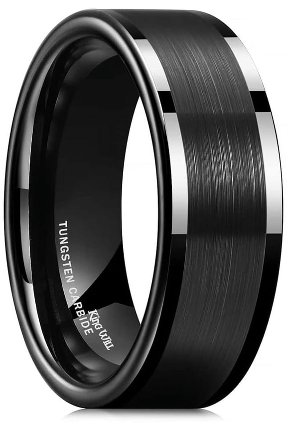 8mm Mens Brushed Tungsten Carbide Wedding Band Black Pipe Cut Ring Brushed Matte Finish Polished Edge Comfort Fit Size 10