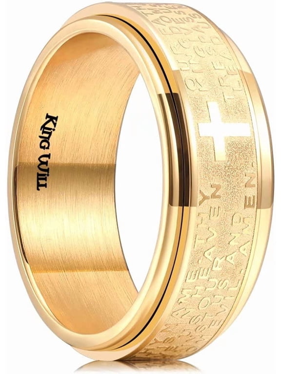 8mm Mens Gold Plated Stainless Steel Lord's Prayer Wedding Band Spinner Fidget Ring Comfort Fit Size Wedding Ring Anxiety Ring for Men Comfort Fit Size 8