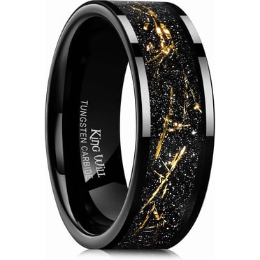8mm Gold Edging King Will 8mm Silver Tungsten Wedding Rings, Blue Sand Inlay Wedding ...