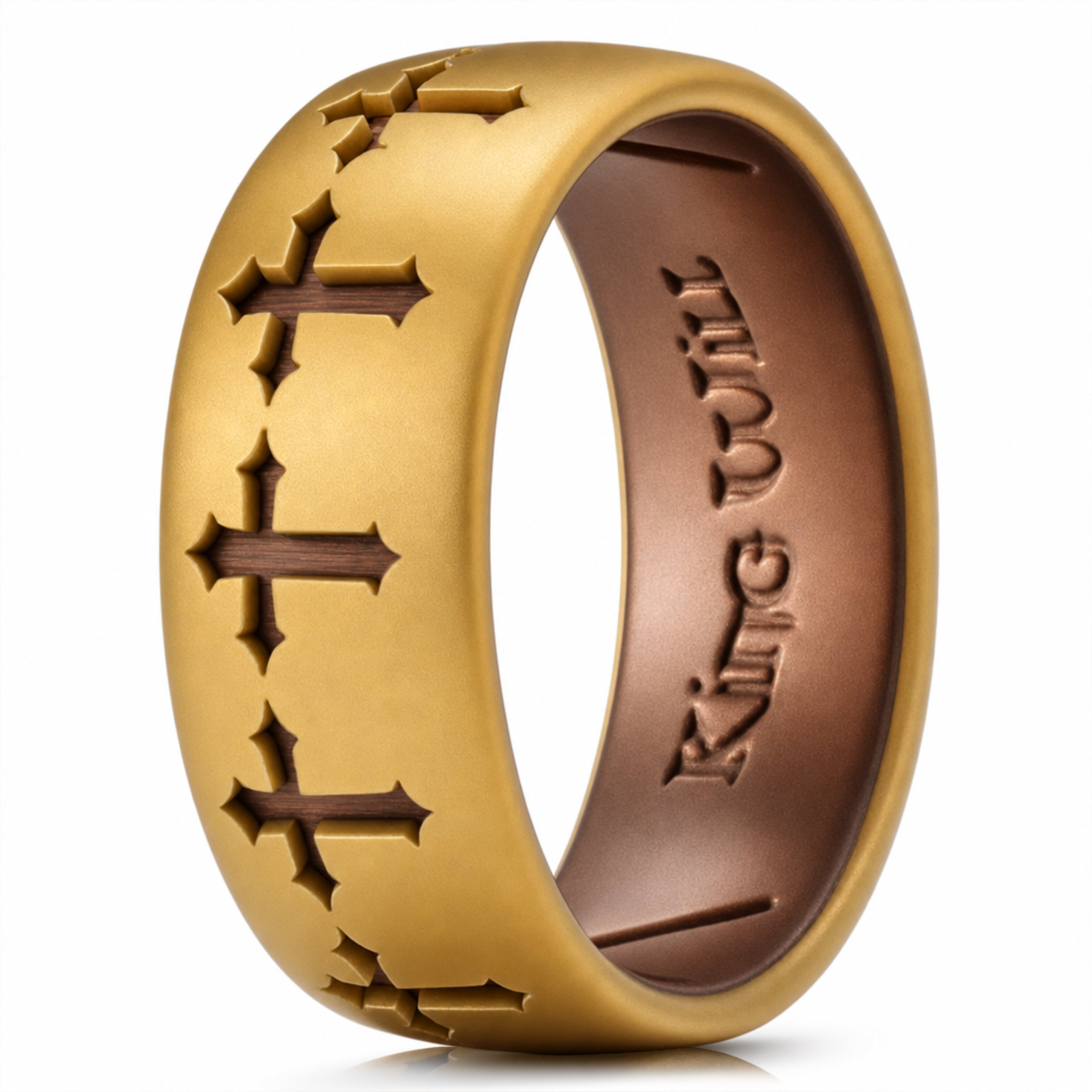 King Will 8mm Width Gold & Brown Silicone Wedding Ring for Men, Cross