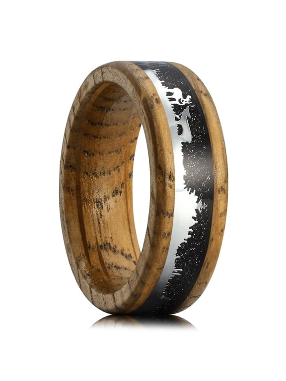 8mm Wooden Rings, Men's Wedding Rings Deer Inlay Wedding Band for Men Women Comfort Fit and Durable, Size 8