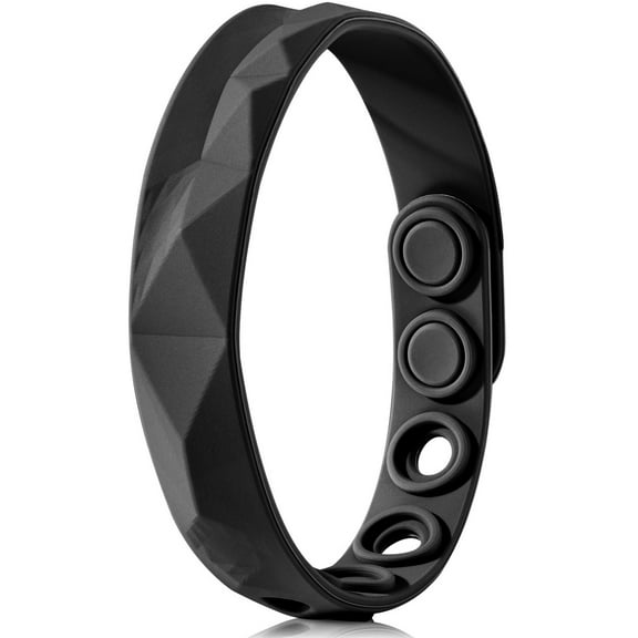 King Will Adjustable Silicone Bracelet for Men 10" Breathable Rubber Wristband Designed with Lighting/Squares, Black/Grey (Black Squares)