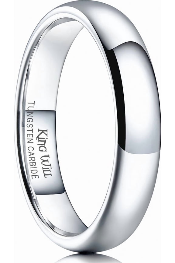 Basic 4mm Tungsten Wedding Band Silver Ring for Men Women Domed High Polish Tungsten Carbide Ring Comfort Fit Size 12