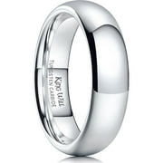 KING WILL Basic 6mm Tungsten Wedding Band Ring for Men Women Silver Domed High Polish Tungsten Carbide Ring Comfort Fit Size 7