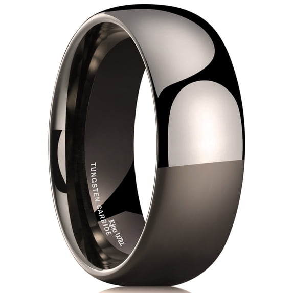 King Will Basic 8mm Tungsten Carbide Wedding Band for Men Women Gunmetal Domed High Polish Ring Comfort Fit Size 13