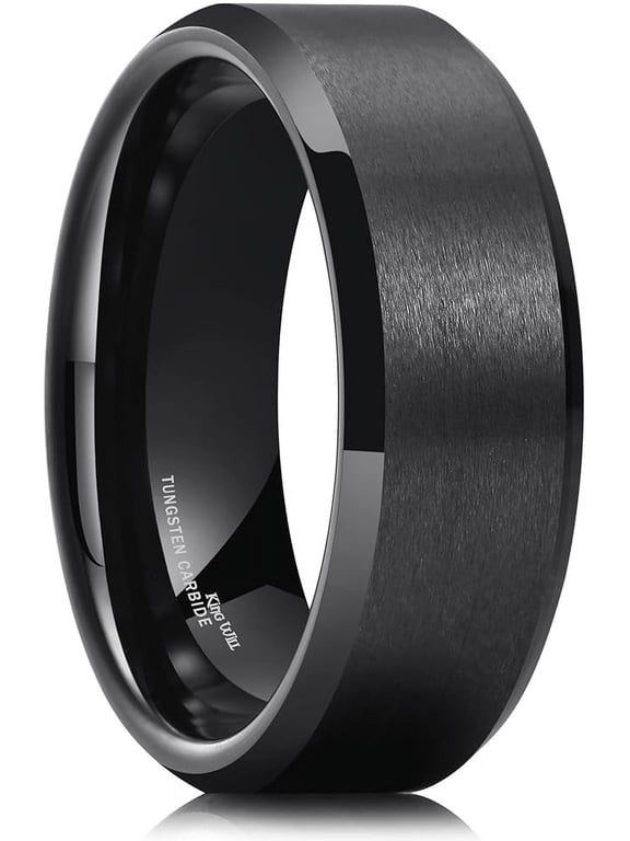 Basic 8mm Men Wedding Black Tungsten Ring Matte Finish Beveled Polished Edge Comfort Fit Size 10