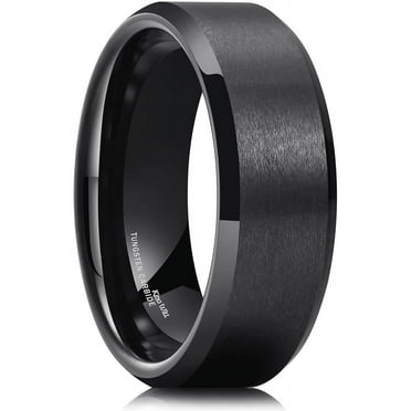 King Will Basic 8mm Men Wedding Black Tungsten Ring Matte Finish Beveled Polished Edge Comfort Fit Size 8