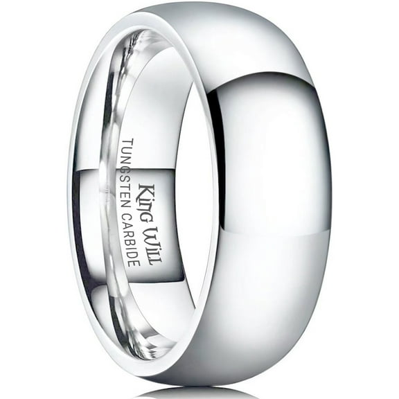 King Will Basic Men's 8mm High Polished Domed Tungsten Carbide Ring Silver Wedding Band Comfort Fit Size 10