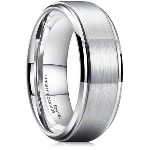 BASIC 8mm Silver Tungsten Carbide Wedding Ring for Men Women Matte Brushed Finish Center Polished Step Edge Comfort Fit Size 10