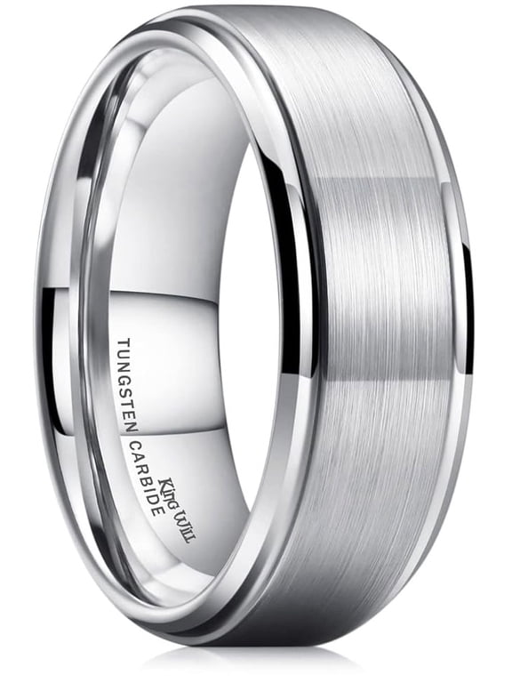 BASIC 8mm Silver Tungsten Carbide Wedding Ring for Men Women Matte Brushed Finish Center Polished Step Edge Comfort Fit Size 10