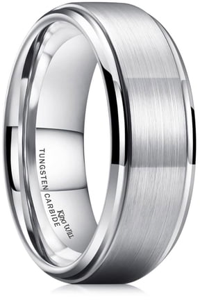 BASIC 8mm Silver Tungsten Carbide Wedding Ring for Men Women Matte Brushed Finish Center Polished Step Edge Comfort Fit Size 10