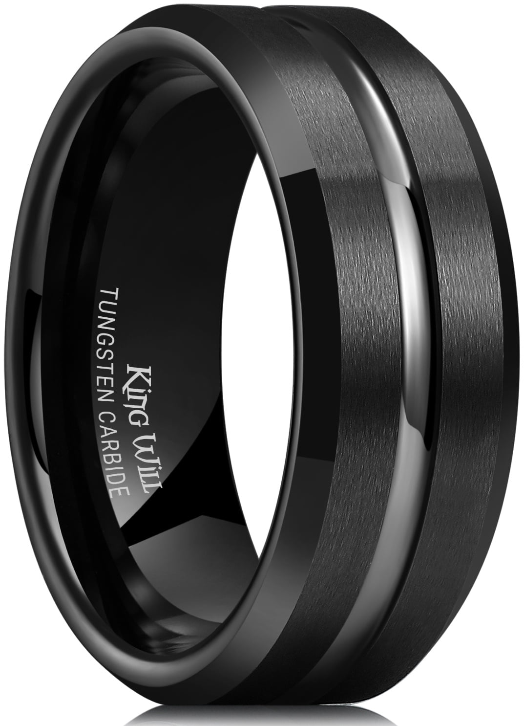 King Will GALAXY Mens 6mm Black Tungsten Carbide Wedding Band with Blue Foils Inlay Engagement