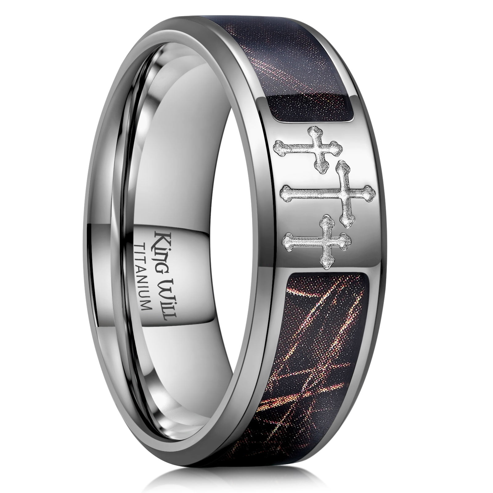King Will Cross Ring for Men Gunmetal Gray Plated Titanium Wedding Band ...
