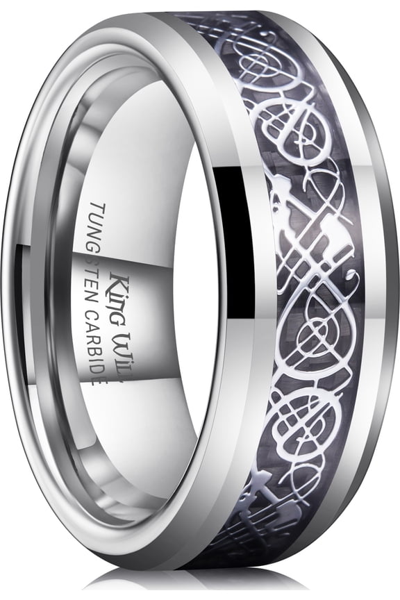 DARGON 8mm Silver Celtic Dragon Tungsten Carbide Mens Wedding Band Polished Finish Beveled Edge Comfort Fit Size 9