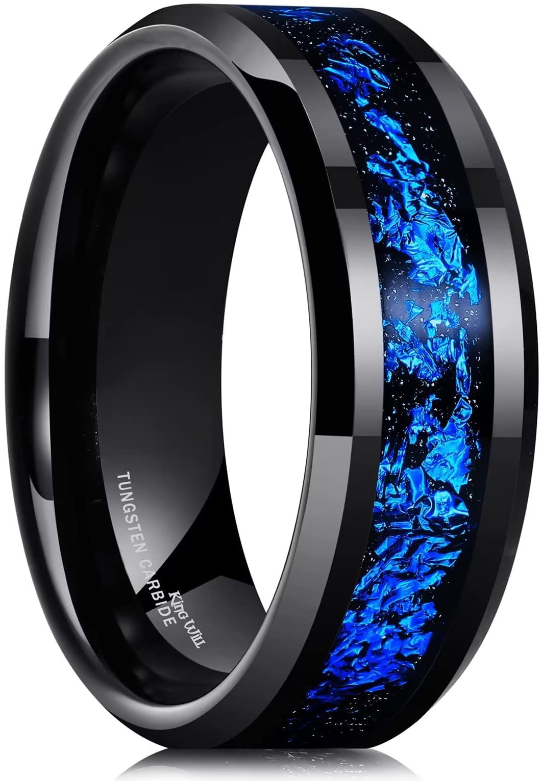 King Will Men's 8mm Black Tungsten Carbide Wedding Ring, Blue Foil ...