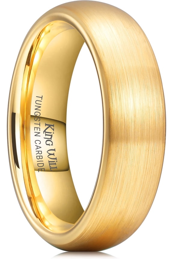 GLORY 6mm Gold Tungsten Ring Dome Matte Brushed Wedding Band for Men Women Comfort Fit Size 10