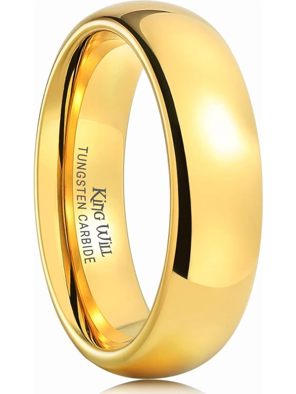 GLORY 6mm Gold Plated High Polished Comfort Fit Domed Tungsten Ring Wedding Band Comfort Fit Size 10