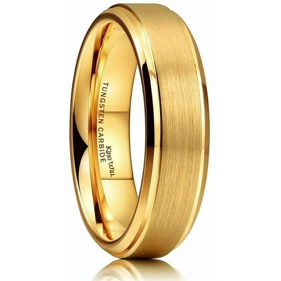 King Will GLORY 6mm Wedding Rings for Men, Tungsten Carbide Wedding Band Gold Matte Brushed Finish Center Polished Step Edge, Comfort Fit Size 8
