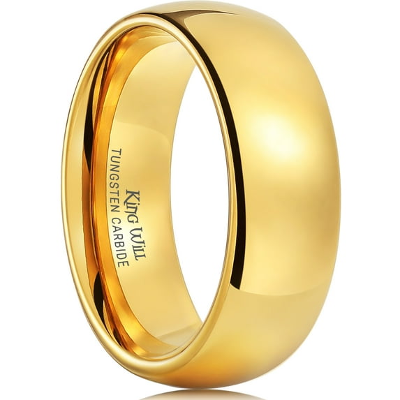 King Will GLORY Men's 8mm Tungsten Carbide Ring Gold Plated Domed Polished Finish Wedding Band Comfort Fit Size 13