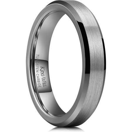 King Will Gunmetal Basic Tungsten Rings For Men 4mm Wedding Band Polished Edge Brushed Matte Promise Ring Comfort Fit, Size 9