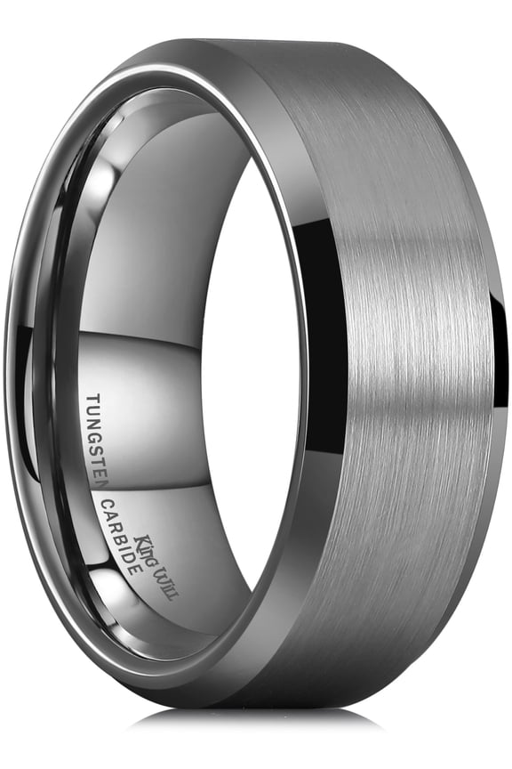 Gunmetal Gray 8mm Basic Wedding Ring For Men with Brushed Matte Surface Beveled Polished Edge Comfort Fit Size 13