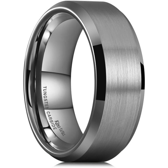 King Will Gunmetal Gray 8mm Basic Wedding Ring For Men with Brushed Matte Surface Beveled Polished Edge Comfort Fit Size 8