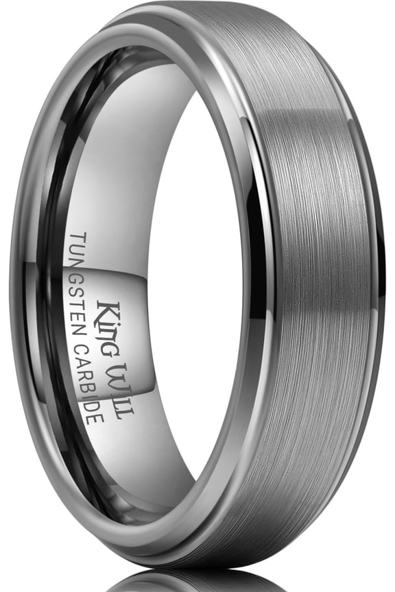 Gunmetal Tungsten Carbide Wedding Ring for Men - 6mm Matte Brushed Band Rings, Comfort Fit, Size 8